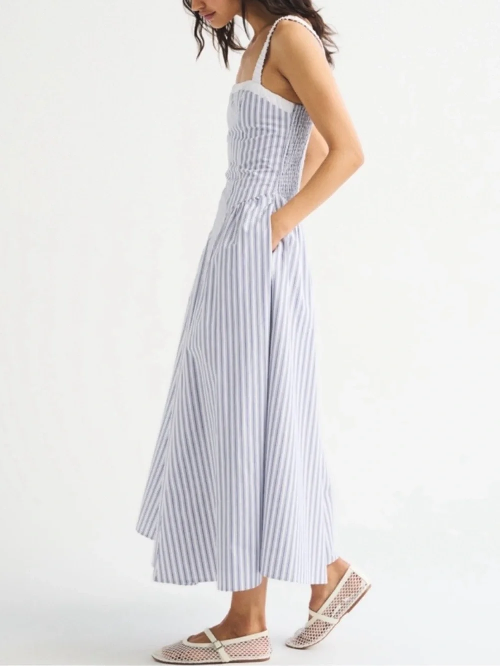 Abercrombie 100% Cotton Ruched Neckline Midi Dress - Picture 3 of 3